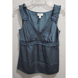 Ann Taylor Loft Women's Sleeveless Blouse Tank Top Satin Blue Polka Dot Size 2